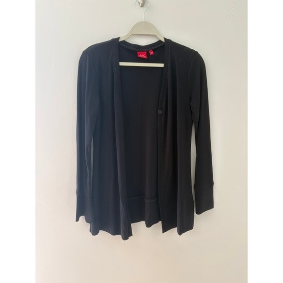 Anne Klein Sweaters - Anne Klein AK Womens Black Open Front Cardigan Pick Stitch Detail Size M